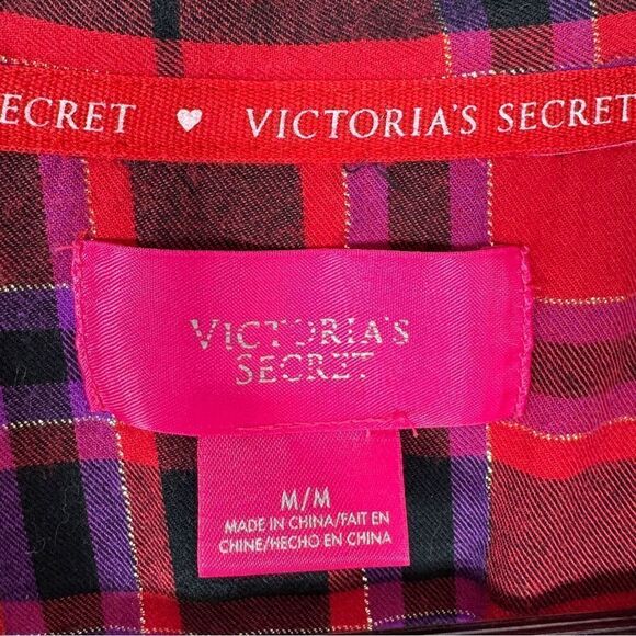 Victoria’s Secret Plaid Flannel Cinch Waist Sleep Nightshirt Red Pink Medium - Picture 11 of 13